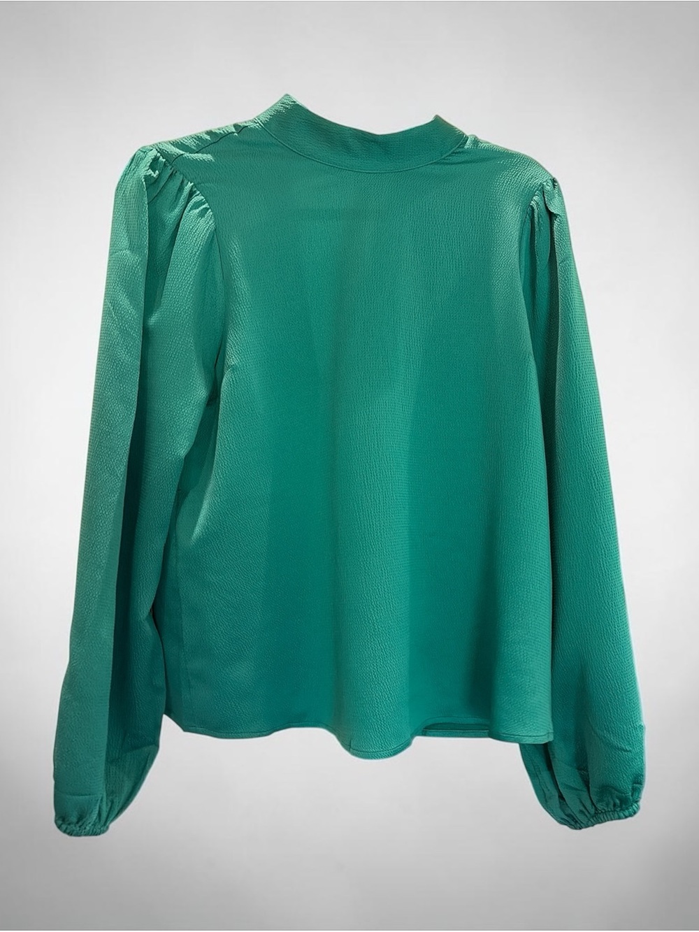 Emerald Green Long-Sleeve Mock Neck Blouse